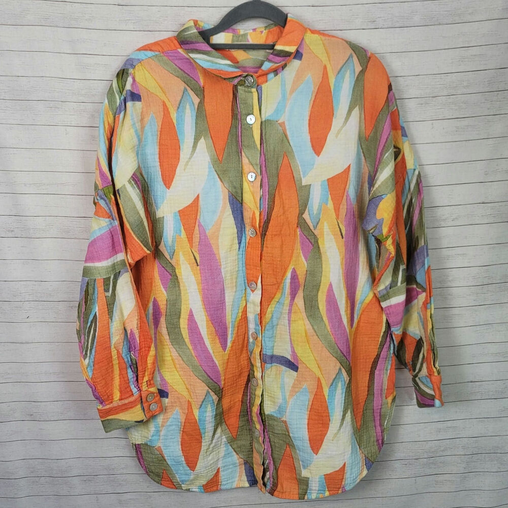 Soft Surrounding Watercolor Floral Multi Color Crepe Tunic Top, sz Medium